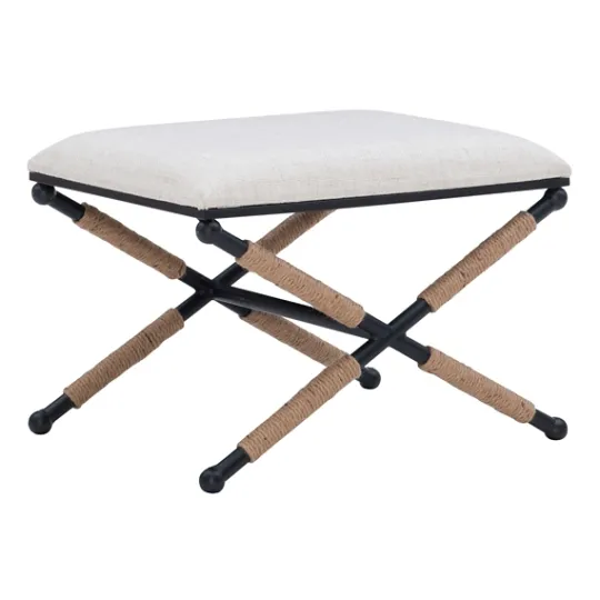 Kirkland's Home Black Metal Legs Accent Stool With Rope Detail- Benches & Ottomans