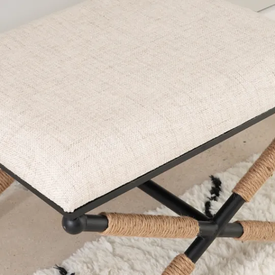Kirkland's Home Black Metal Legs Accent Stool With Rope Detail- Benches & Ottomans