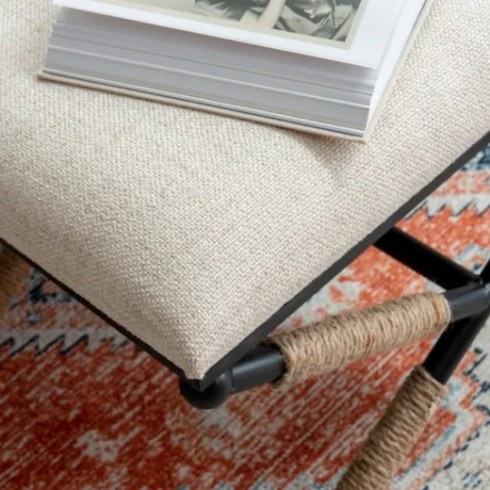 Kirkland's Home Black Metal Legs Accent Stool With Rope Detail- Benches & Ottomans