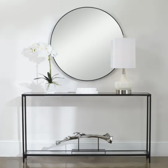 Kirkland's Home Black Metal Mirrored Top Console Table- Console Tables