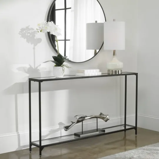 Kirkland's Home Black Metal Mirrored Top Console Table- Console Tables