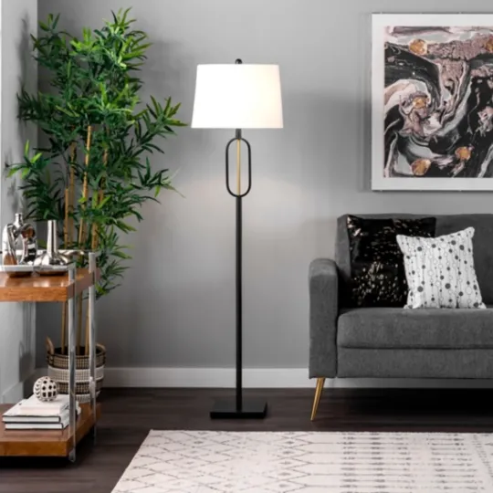 Kirkland's Home Black Metal Oval Gold Center Floor Lamp- Floor Lamps