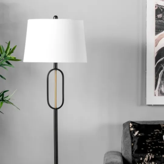 Kirkland's Home Black Metal Oval Gold Center Floor Lamp- Floor Lamps