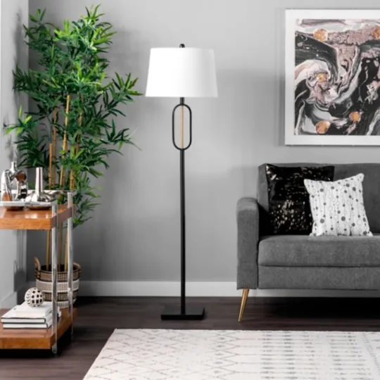 Kirkland's Home Black Metal Oval Gold Center Floor Lamp- Floor Lamps