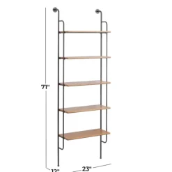 Kirkland's Home Black Metal Pipe Frame Brown Wood Wall Shelf- Shelves