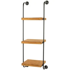 Kirkland's Home Black Metal Pipe Three-Tier Wall Mounted Shelf- Shelves