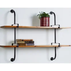 Kirkland's Home Black Metal Pipe Two-Tier Wall Mounted Shelf- Shelves