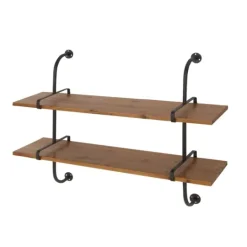 Kirkland's Home Black Metal Pipe Two-Tier Wall Mounted Shelf- Shelves