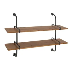 Kirkland's Home Black Metal Pipe Two-Tier Wall Mounted Shelf- Shelves