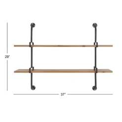 Kirkland's Home Black Metal Pipe Two-Tier Wall Mounted Shelf- Shelves