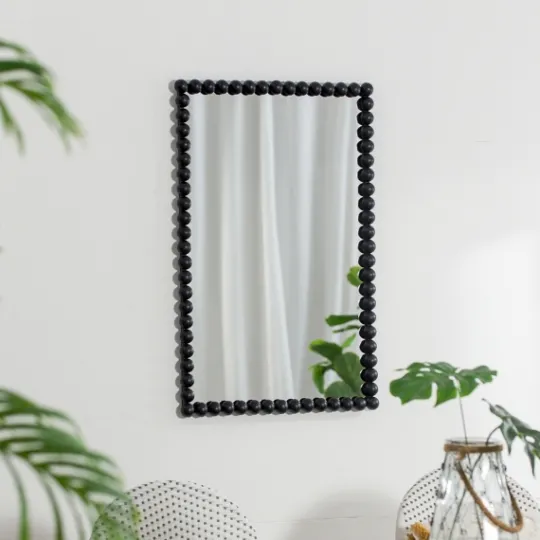 Kirkland's Home Black Metal Rectangle Beaded Wall Mirror- Decorative Mirrors
