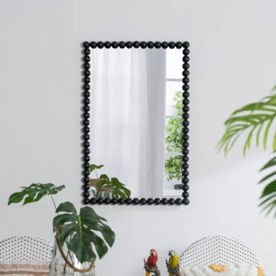 Kirkland's Home Black Metal Rectangle Beaded Wall Mirror- Decorative Mirrors