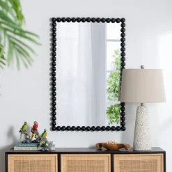 Kirkland's Home Black Metal Rectangle Beaded Wall Mirror- Decorative Mirrors