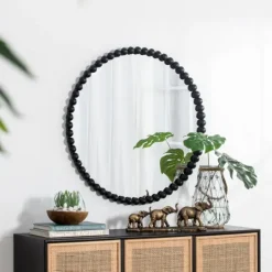 Kirkland's Home Black Metal Round Beaded Wall Mirror- Decorative Mirrors