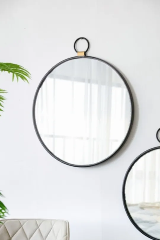 Kirkland's Home Black Metal Round Top Loop Wall Mirror- Decorative Mirrors