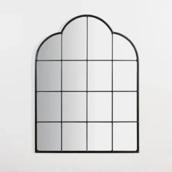 Kirkland's Home Black Metal Windowpane Arched Wall Mirror- Decorative Mirrors