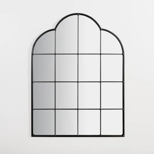 Kirkland's Home Black Metal Windowpane Arched Wall Mirror- Decorative Mirrors