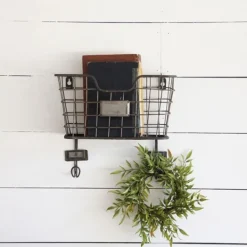 Kirkland's Home Black Metal Wire Mail Wall Pocket- Wall Storage