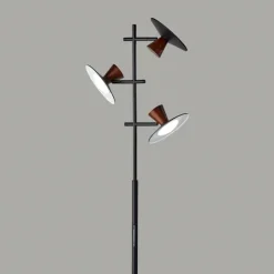 Kirkland's Home Black Metal Wood Accent Contemporary Floor Lamp- Floor Lamps