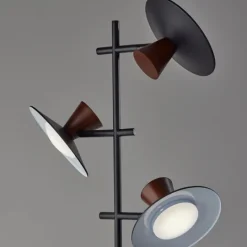 Kirkland's Home Black Metal Wood Accent Contemporary Floor Lamp- Floor Lamps