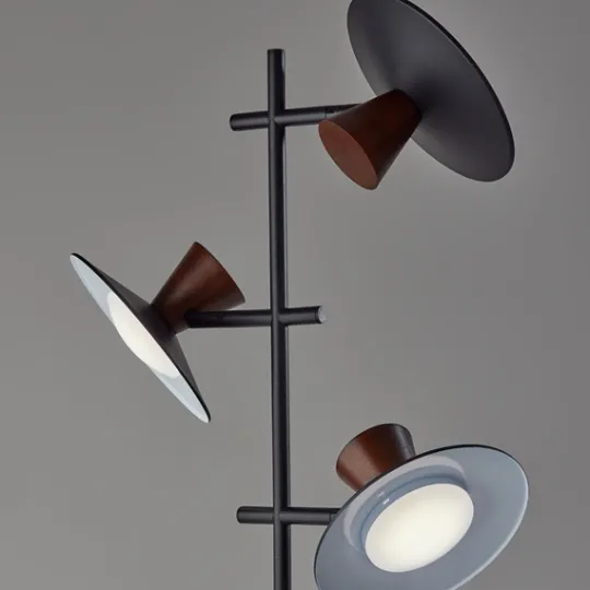 Kirkland's Home Black Metal Wood Accent Contemporary Floor Lamp- Floor Lamps