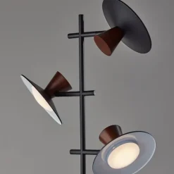 Kirkland's Home Black Metal Wood Accent Contemporary Floor Lamp- Floor Lamps
