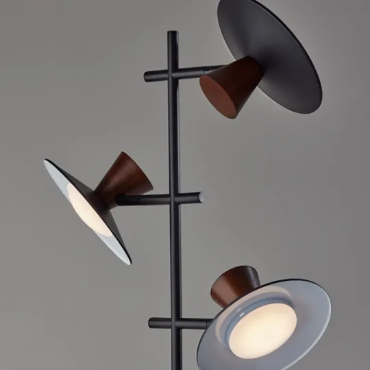 Kirkland's Home Black Metal Wood Accent Contemporary Floor Lamp- Floor Lamps