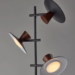 Kirkland's Home Black Metal Wood Accent Contemporary Floor Lamp- Floor Lamps