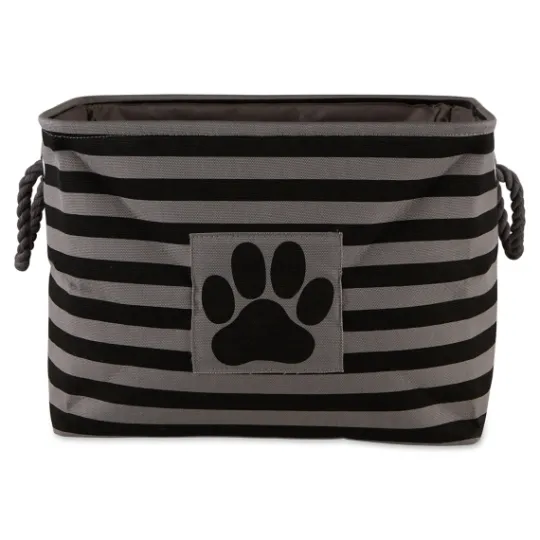 Kirkland's Home Black Paw Patch Stripe Rectangle Pet Basket- Baskets & Boxes