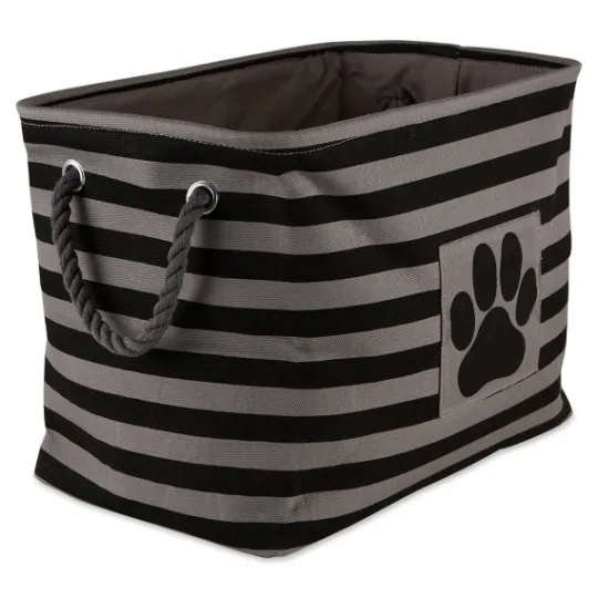 Kirkland's Home Black Paw Patch Stripe Rectangle Pet Basket- Baskets & Boxes