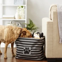 Kirkland's Home Black Paw Patch Stripe Rectangle Pet Basket- Baskets & Boxes