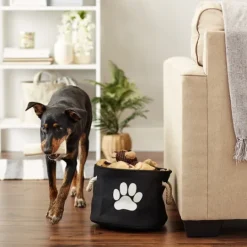 Kirkland's Home Black Paw Print Round Pet Basket- Baskets & Boxes