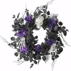Kirkland's Home Black Purple Leaves Skull Hands Halloween Wreath- Wreaths