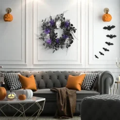 Kirkland's Home Black Purple Leaves Skull Hands Halloween Wreath- Wreaths