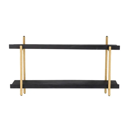 Kirkland's Home Black Rattan Wrapped Double Tiered Wall Shelf- Shelves