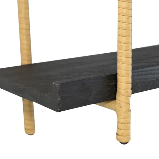 Kirkland's Home Black Rattan Wrapped Double Tiered Wall Shelf- Shelves