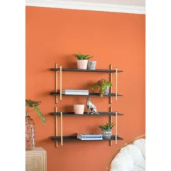 Kirkland's Home Black Rattan Wrapped Double Tiered Wall Shelf- Shelves