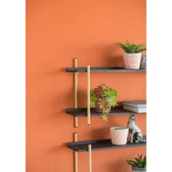 Kirkland's Home Black Rattan Wrapped Double Tiered Wall Shelf- Shelves