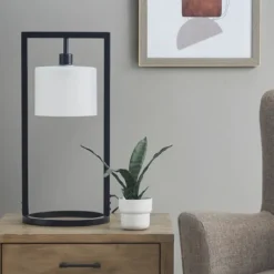 Kirkland's Home Black Rectangle Hanging Shade Table Lamp- Table Lamps