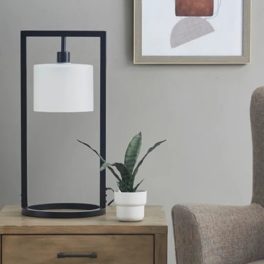 Kirkland's Home Black Rectangle Hanging Shade Table Lamp- Table Lamps