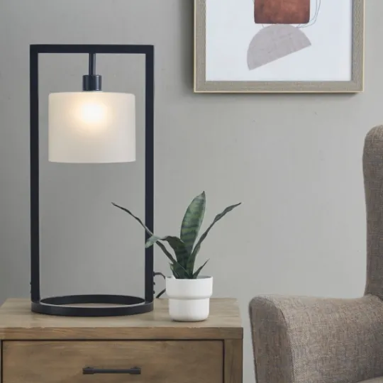 Kirkland's Home Black Rectangle Hanging Shade Table Lamp- Table Lamps