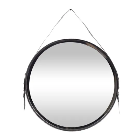 Kirkland's Home Black Round Framed Mirror With Leather Strap- Framed Mirrors