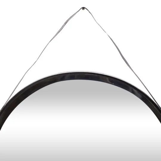 Kirkland's Home Black Round Framed Mirror With Leather Strap- Framed Mirrors