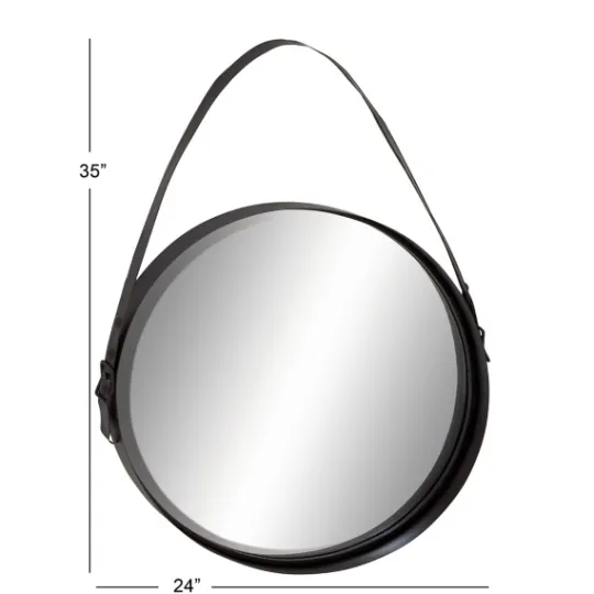 Kirkland's Home Black Round Framed Mirror With Leather Strap- Framed Mirrors