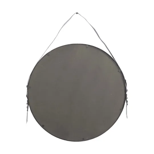 Kirkland's Home Black Round Framed Mirror With Leather Strap- Framed Mirrors