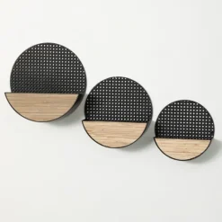 Kirkland's Home Black Round Mesh Frame Wall Shelves, Set Of 3- Wall Storage
