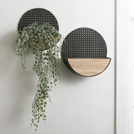 Kirkland's Home Black Round Mesh Frame Wall Shelves, Set Of 3- Wall Storage