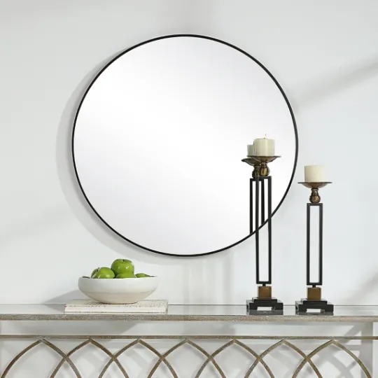 Kirkland's Home Black Round Simple Frame Large Wall Mirror- Framed Mirrors