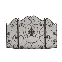 Kirkland's Home Black Scroll And Medallion Metal Fireplace Screen- Fireplace Accessories