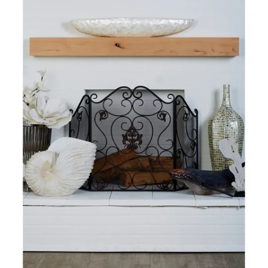 Kirkland's Home Black Scroll And Medallion Metal Fireplace Screen- Fireplace Accessories